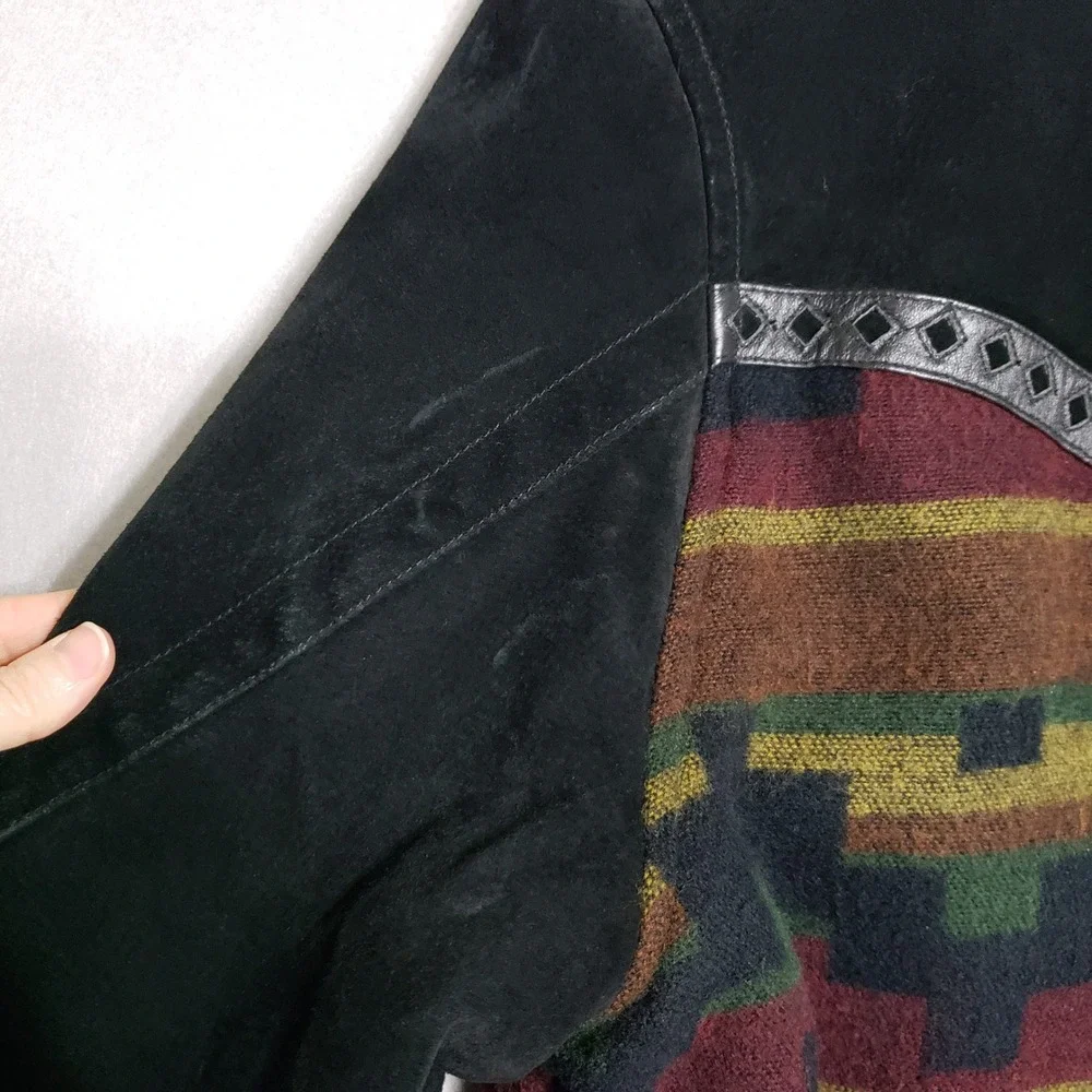 Cripple Creek Mens Jacket Large Suede‎ Leather Southwestern Aztec Sherpa VTG